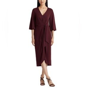 LAUREN RALPH LAUREN STRETCH JERSEY TIE-FRONT MIDI DRESS NEW